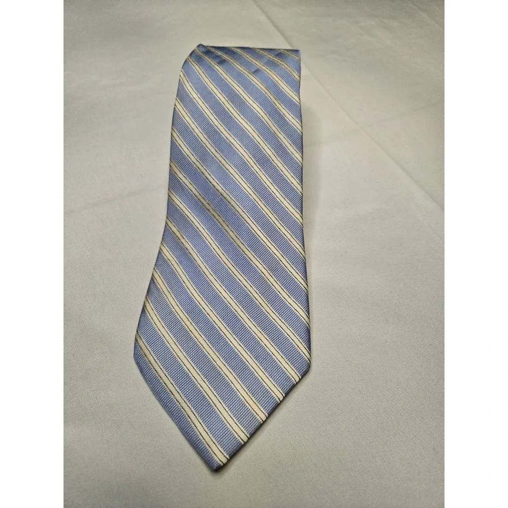 Calvin Klein Classic Blue Cream Striped 100% Silk Mens Neck‎ Tie